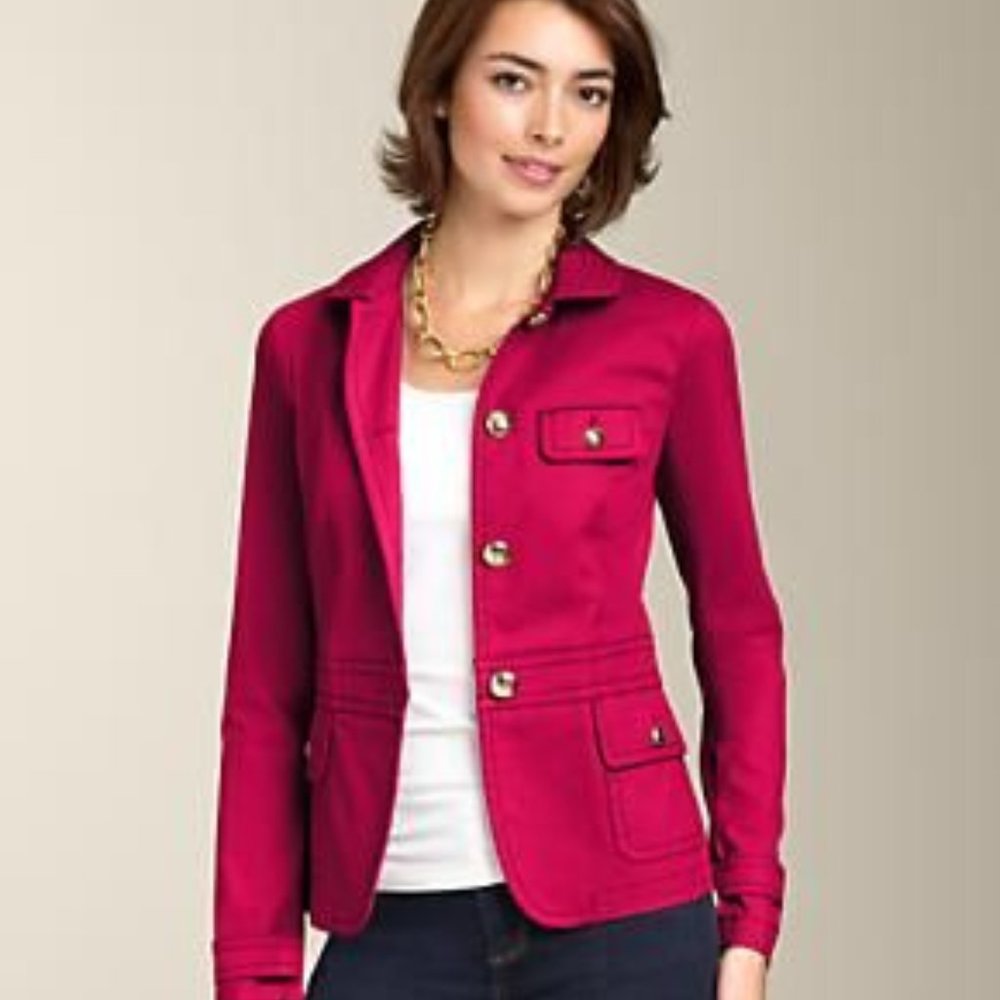 Talbots Cotton Fuchsia Gold Button Jacket